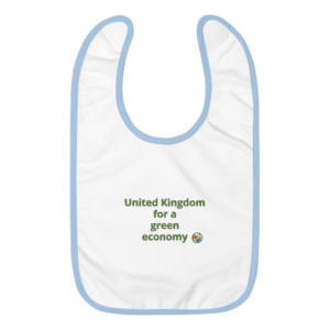 Embroidered baby bib - United Kingdom for a green economy (English)